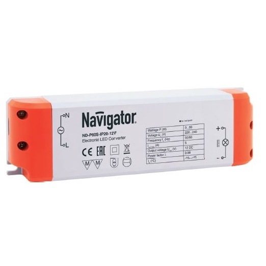 Драйвер светодиодный - Navigator ND-P60S-IP20-12V - 94679 фото