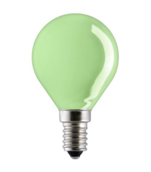 Лампа накаливания цветная (зеленая) - General Electric Coloured Spherical 15D1/G/E14 1000h - 92004 фото