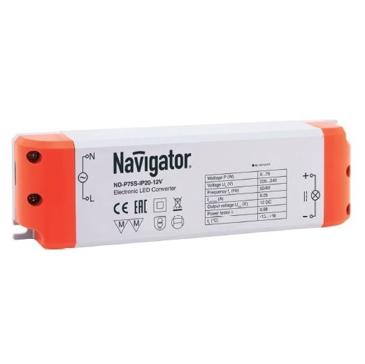 Драйвер светодиодный - Navigator ND-P75S-IP20-12V - 94680 фото