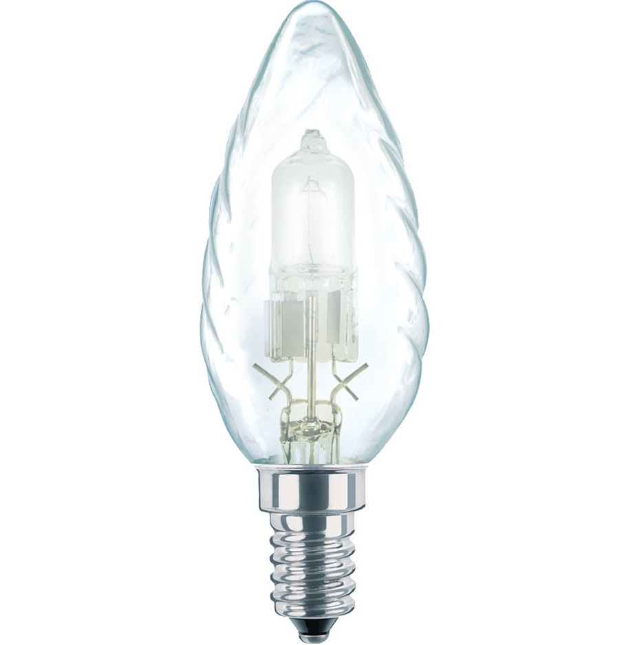 Лампа галогенная в наружной колбе (витая свеча) - Philips EcoClassic E14 BW35 230V прозрачная 42W 630lm - 925647244201 фото