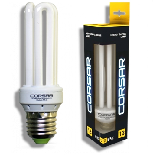 Лампа люминесцентная компактная U-образная - Corsar YPZ3U13-Ф7 13W E27 4100K 8000h 37х110мм - 3U13E27CW фото