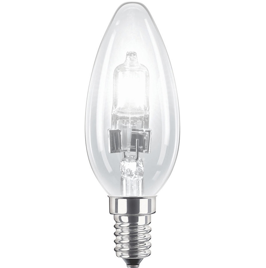 Лампа галогенная в наружной колбе (свеча) - Philips EcoClassic E14 B35 230V прозрачная 42W 630lm - 925646344201 фото